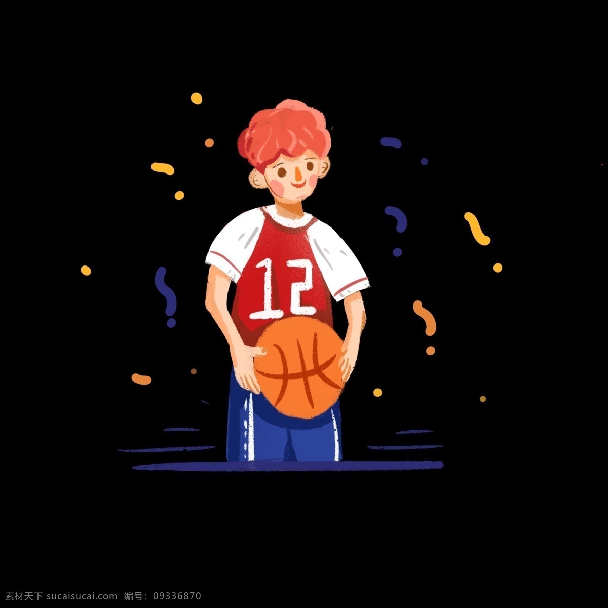 篮球 小 男孩 插 画风 免 抠 打篮球 小男孩 球服 十二号 运动男孩 可爱风 韩系插画风 彩色系 练习打篮球