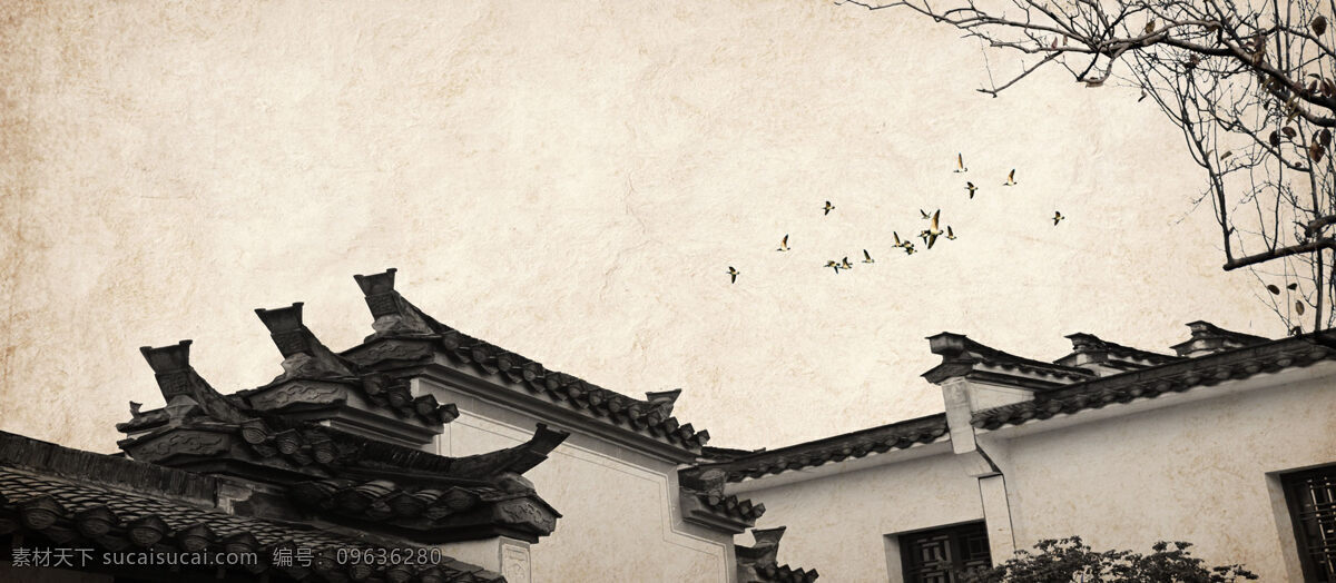 古风 大气 建筑 banner 背景 房屋 古代