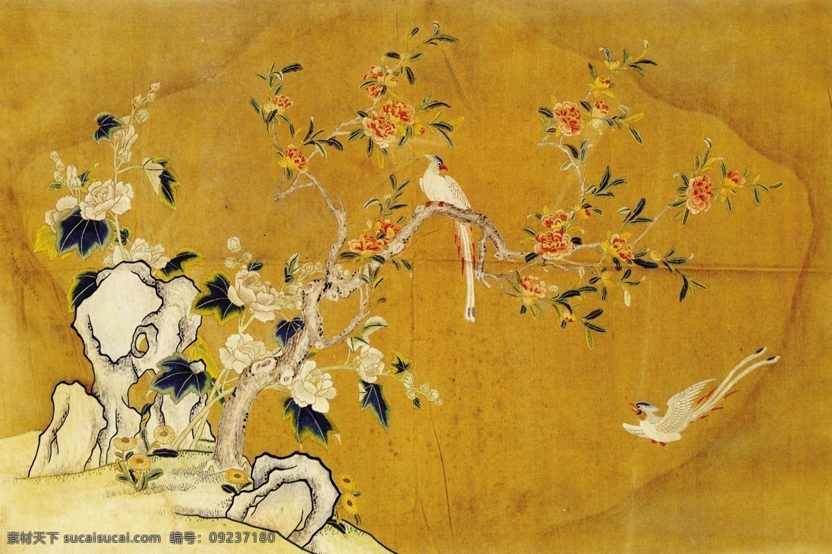 花鸟 国画 分层 源文件 古董 古画图片 花鸟国画 中国 传统 元素 整合 中华刺绣 文化艺术