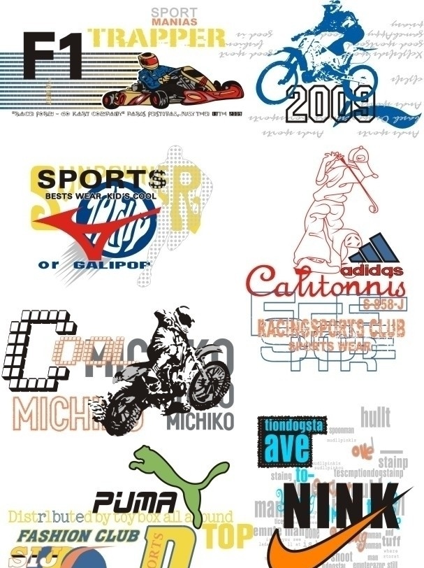 品牌 运动 标志 组合 李宁 李宁标志 f1 赛车 nink puma 摩托车 高尔夫 人 人物 艺术字 英文 英文字母 运动标志 标识标志图标 矢量