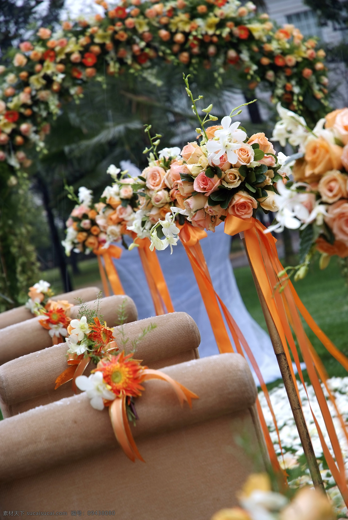 婚礼布置 婚礼现场布置 花束 花球 座位 文化艺术 摄影图库