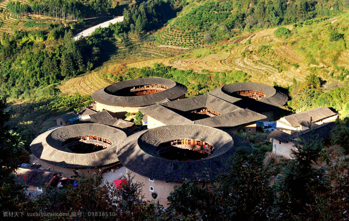 客家围屋 风景 乡村 山村 围屋 客家风情 特色建筑 山坡 梯田 山林 山地 风景图片 国内旅游 旅游摄影