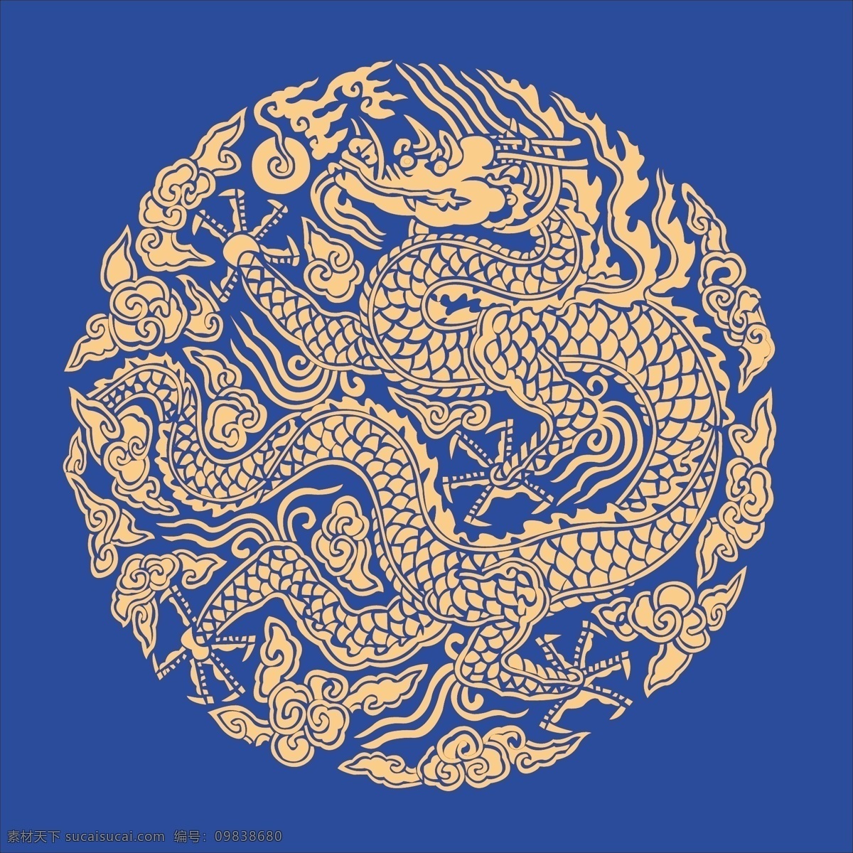 蓝 底 金色 中国 龙 暗纹 传统 花纹 黄色 蓝色 龙年素材 龙纹 镂空 圆形龙纹 矢量 矢量图 其他矢量图