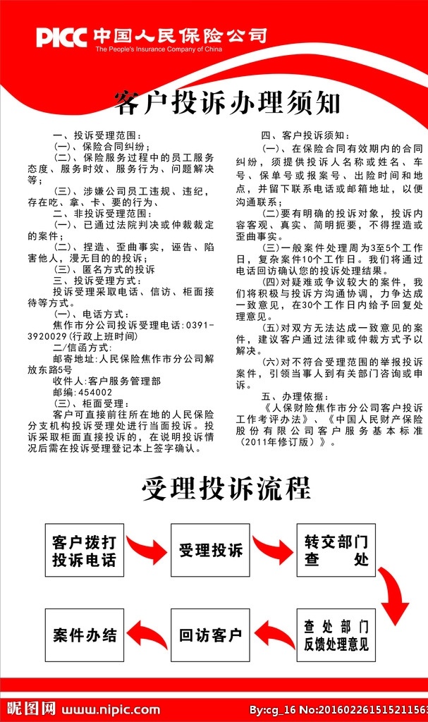 中国人民保险公司 客户 投诉 办理 须 中国人民保险 客户投诉须知 受理流程图 人保标志 picc 展架 展板模板