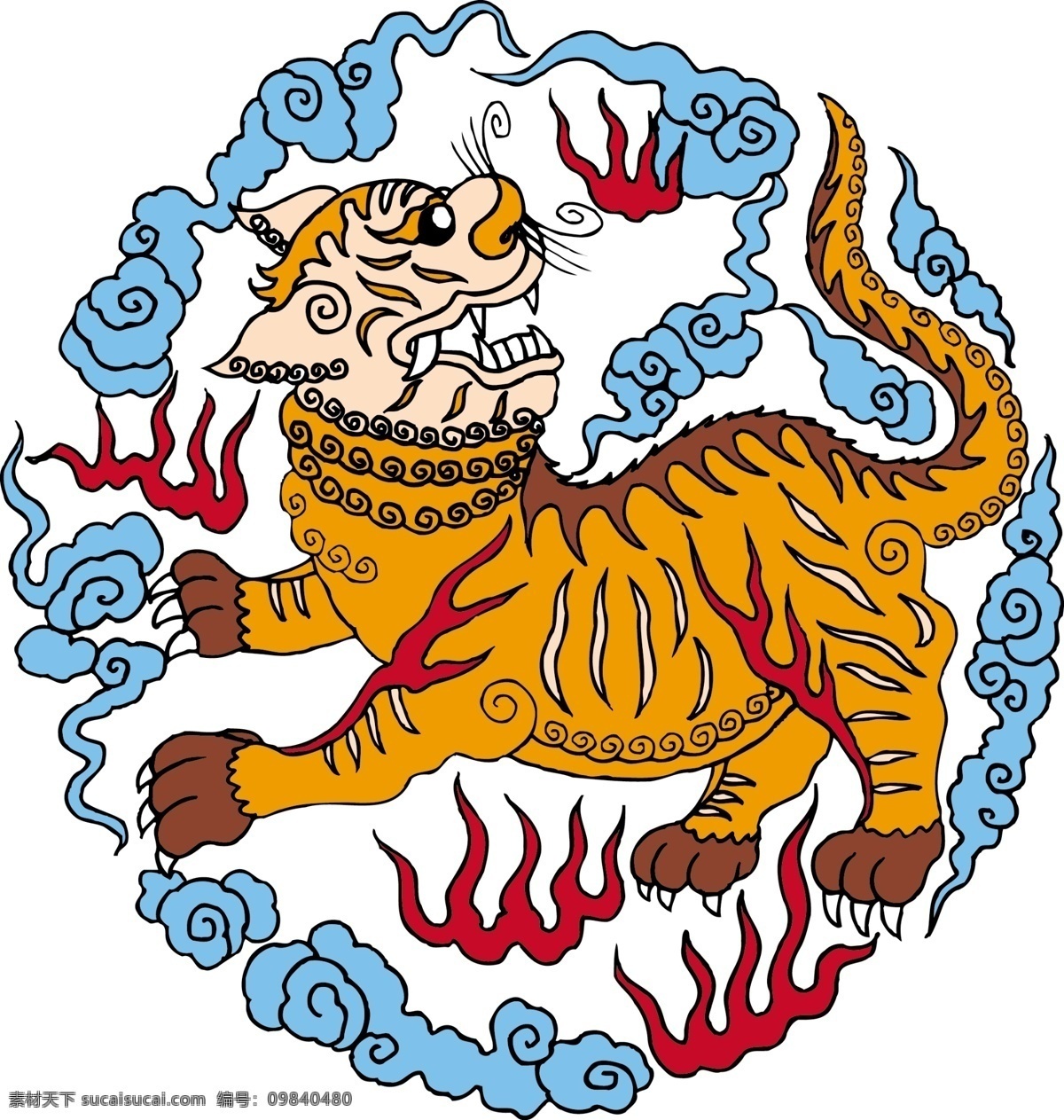 老虎火焰剪纸图素材图片下载-素材编号09840480-素材天下图库