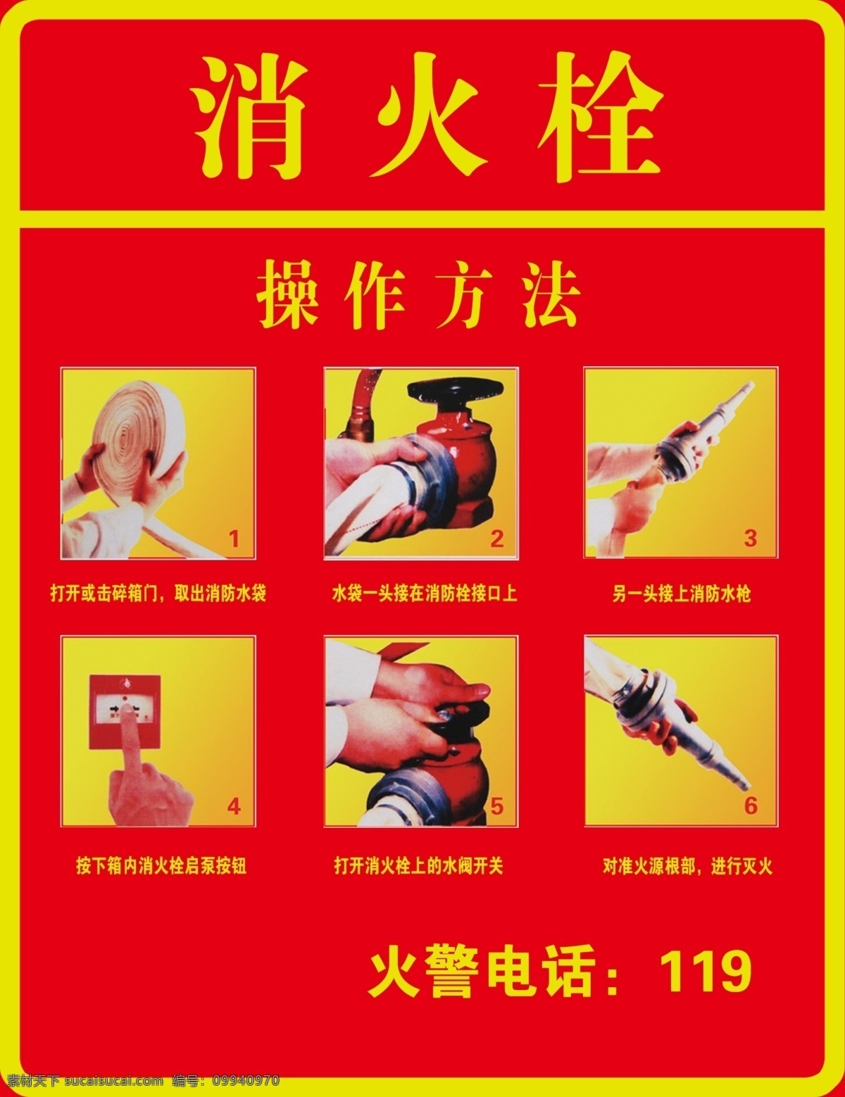 消防栓 消火栓 红底 红底黄字 操作方法 火警 学校消火栓 商场消火栓 分层