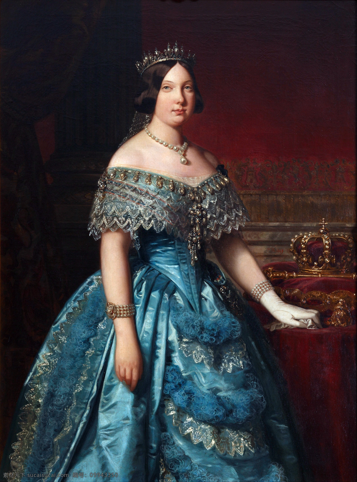 西班牙女王 弗雷德里克 孔茨 作品 伊莎贝尔二世 西班牙 动荡时代 半身肖像 19世纪油画 油画 绘画书法 文化艺术