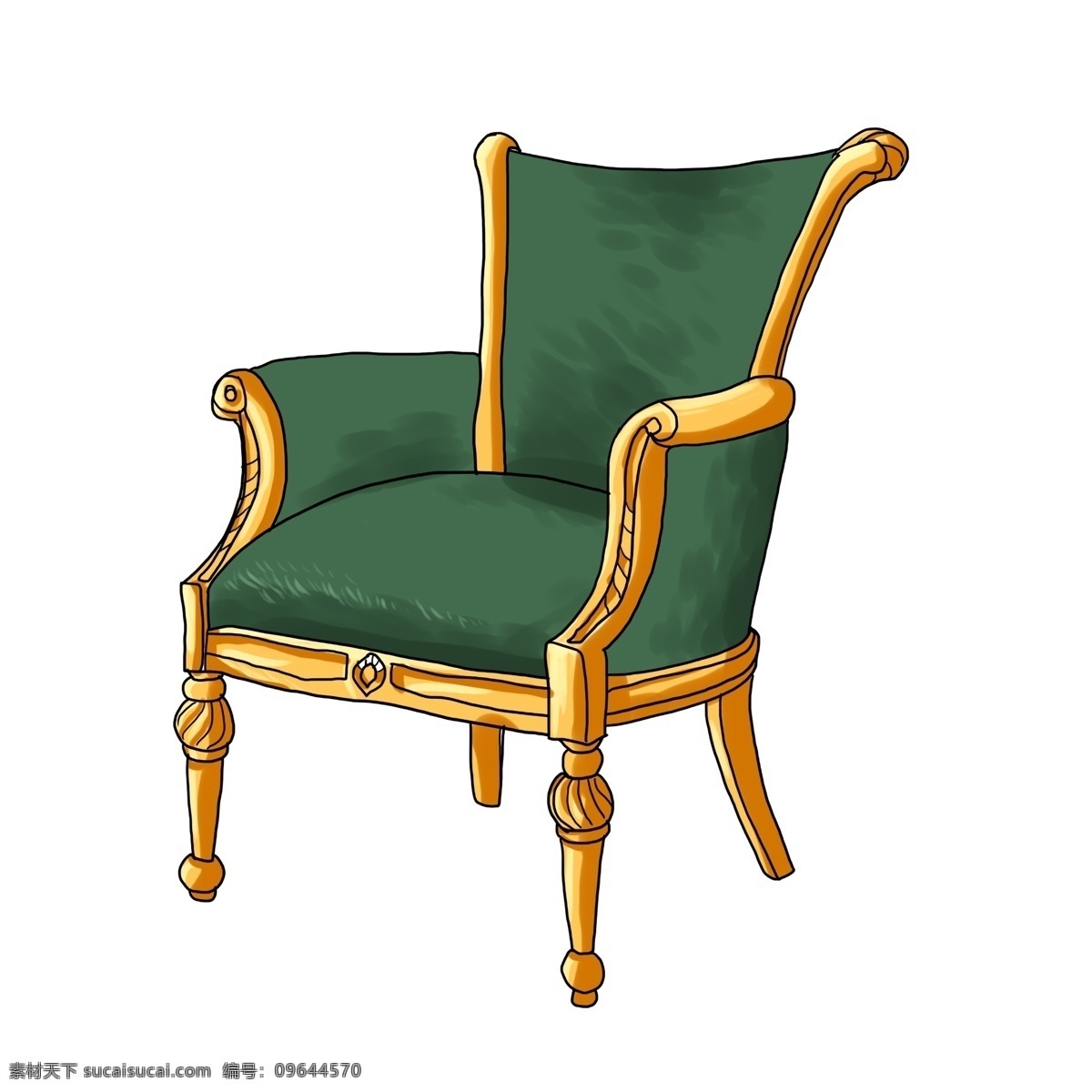 高档 绿色 椅子 插画 欧式家具 领导椅子 高档家具 黄色椅子 沙发椅 高档椅子插画 绿色软垫椅子 手绘靠背椅