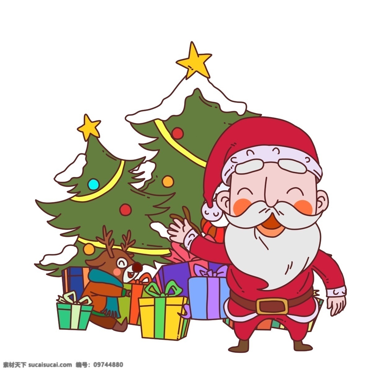 圣诞节 圣诞老人 礼物 盒 插画 圣诞树 雪人 圣诞快乐 礼物盒 雪 麋鹿 圣诞装饰 雪人插画 白雪 手绘圣诞树