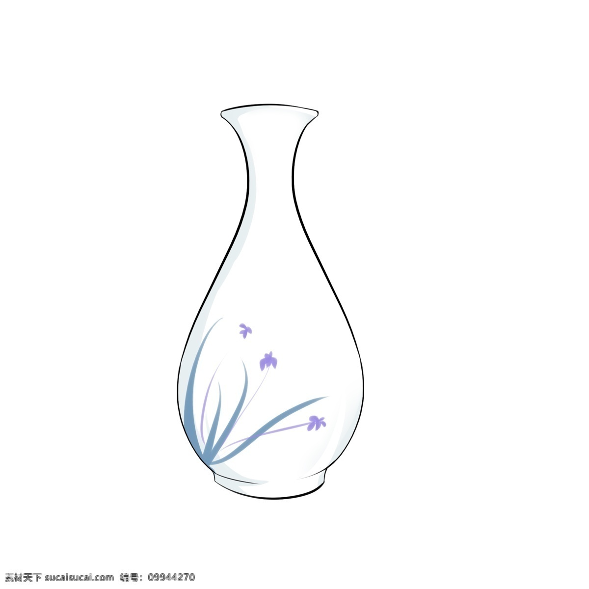 漂亮 兰花 白 瓷瓶 手绘 卡通 可爱 白瓷 瓶 装饰 插画