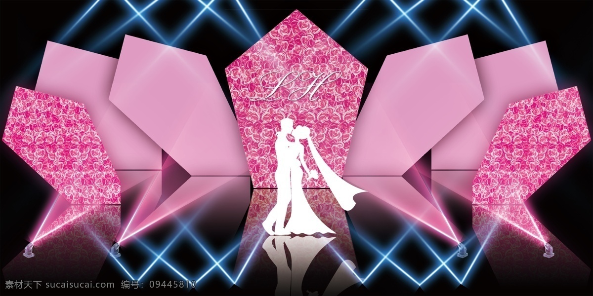 粉色婚礼 婚礼 效果图 吊顶 婚礼背景 婚礼效果图 舞台背景 纱幔 粉色 花 灯光 黑色