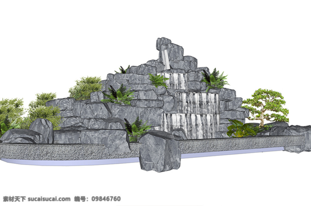 中式 假 山水 su 模型 假山模型 山水模型 su模型 园林模型 园林 假山 中式园林 中式假山模型