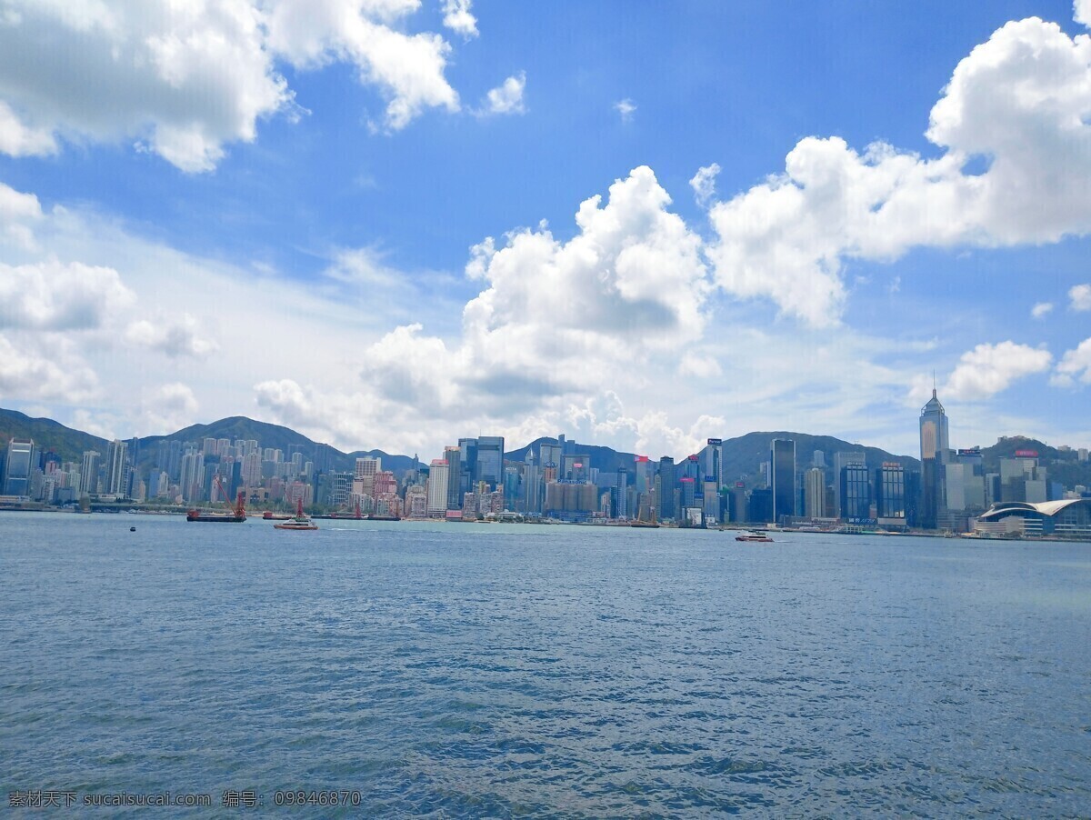 香港 维多利亚港 海 白云 蓝天 建筑 船 旅游摄影 国内旅游