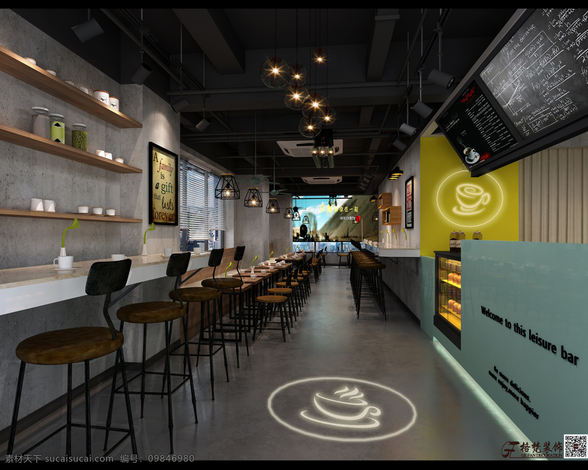 奶茶店效果图 奶茶店 咖啡店 甜品店 书吧 休闲 3d设计 3d作品