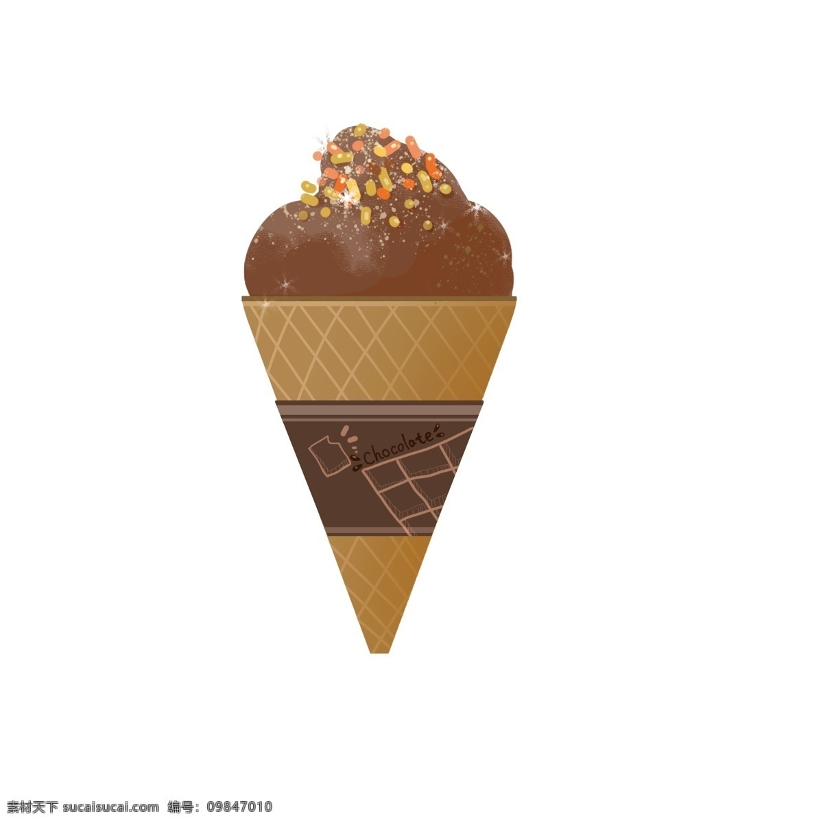 褐色冰激凌 雪糕 卡通 夏日 凉爽 简洁 手绘 褐色