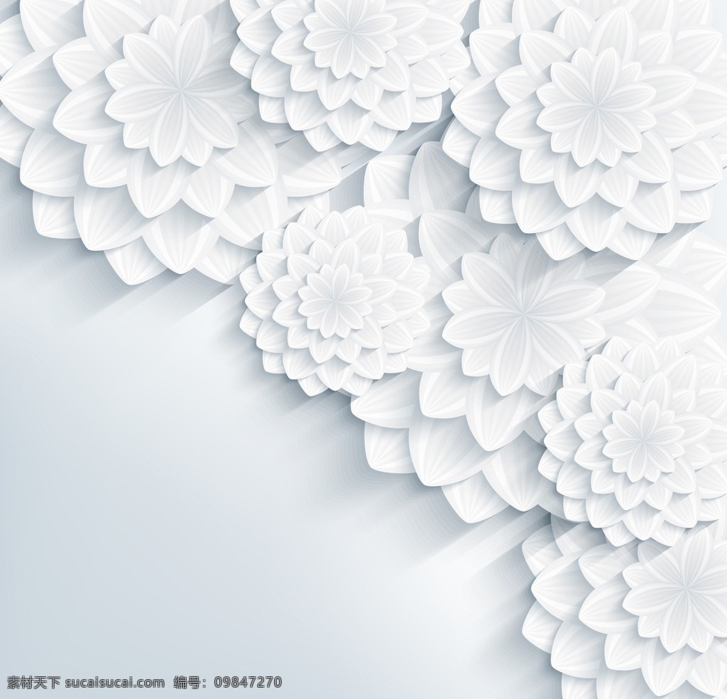白色剪纸花卉 3d花卉背景 抽象花卉背景 手绘花卉 墙纸 装饰花卉 创意 花卉 剪纸 矢量 节日庆祝 文化艺术 抽象底纹 底纹边框