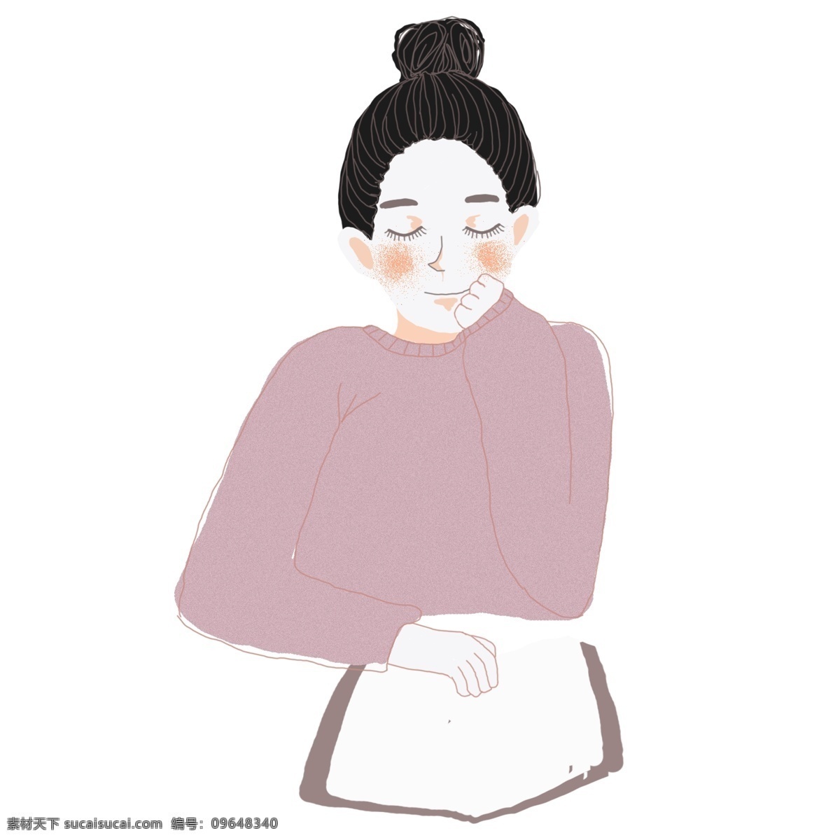 安静 看书 女孩 免 抠 元素 人物插画 精致人物 手绘元素 卡通 时尚 书本
