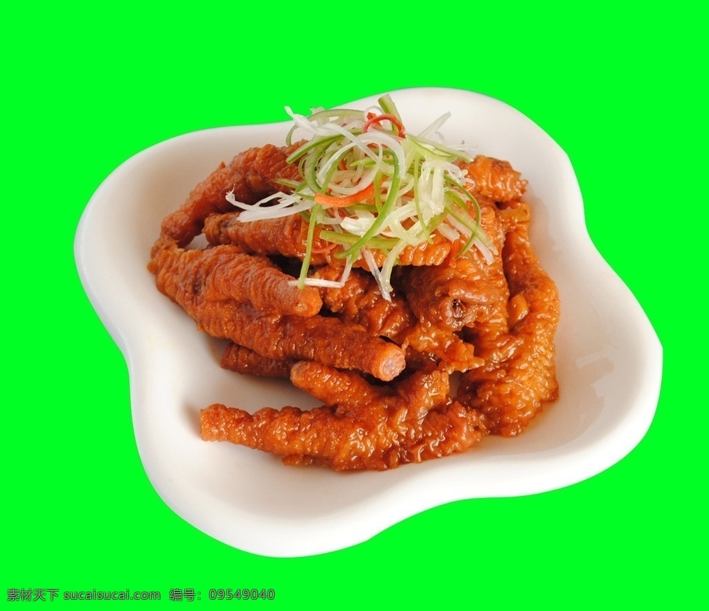 五香凤爪 精美凉菜菜 葱丝 红椒 精美菜谱 美味佳肴 凉菜 梅花盘盘 绿背景 分层 源文件