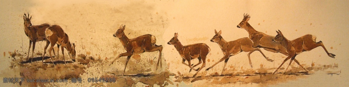 逐鹿生财 鹿 手绘 艺术油画 装饰画 吉祥动物 奔跑 动物 文化艺术 绘画书法