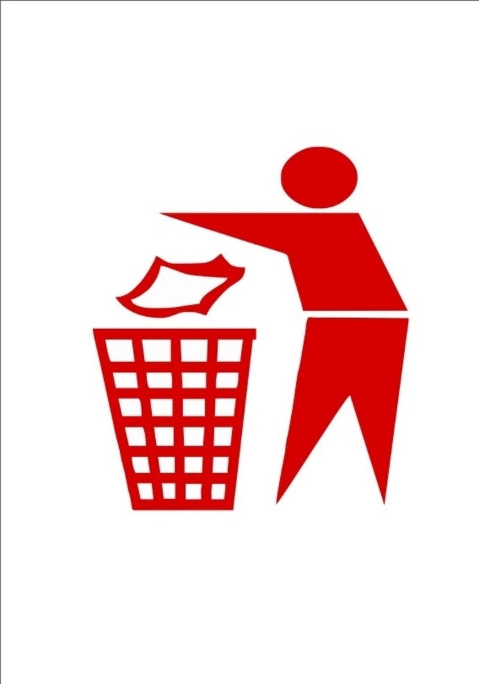 红色环保标志 环保 丢垃圾 红色 人物 循环利用 垃圾桶 标志图标 公共标识标志