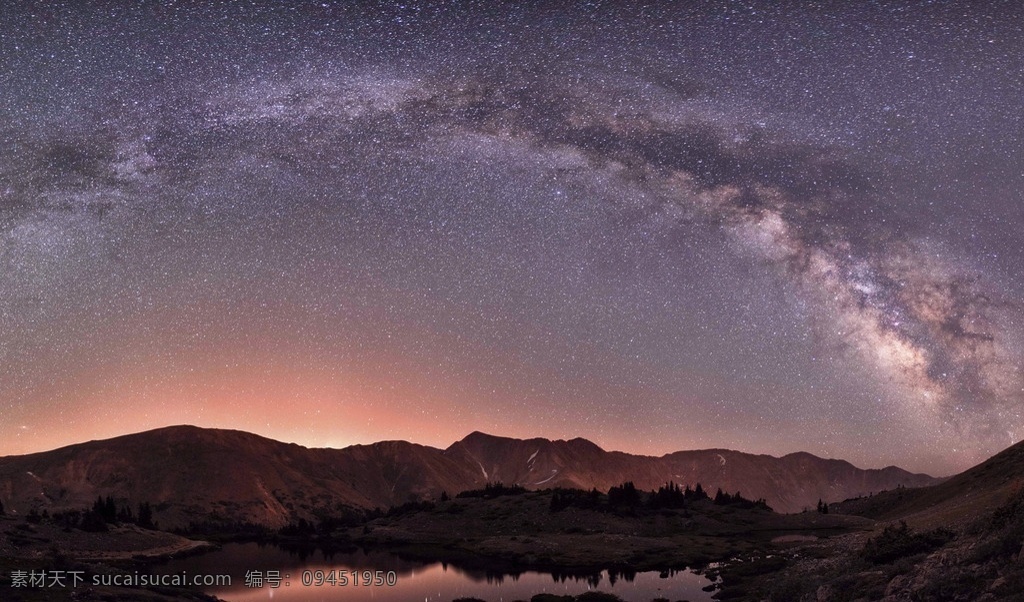 银河 夜空 星空 山脉 湖泊 自然风景 自然景观