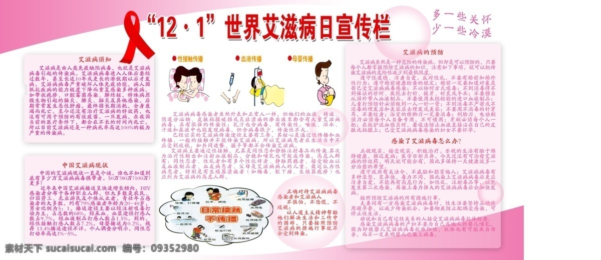 艾滋病 日 宣传栏 宣传展板 红丝带 粉红色 aids 传染途径 关爱 展板模板 广告设计模板 源文件