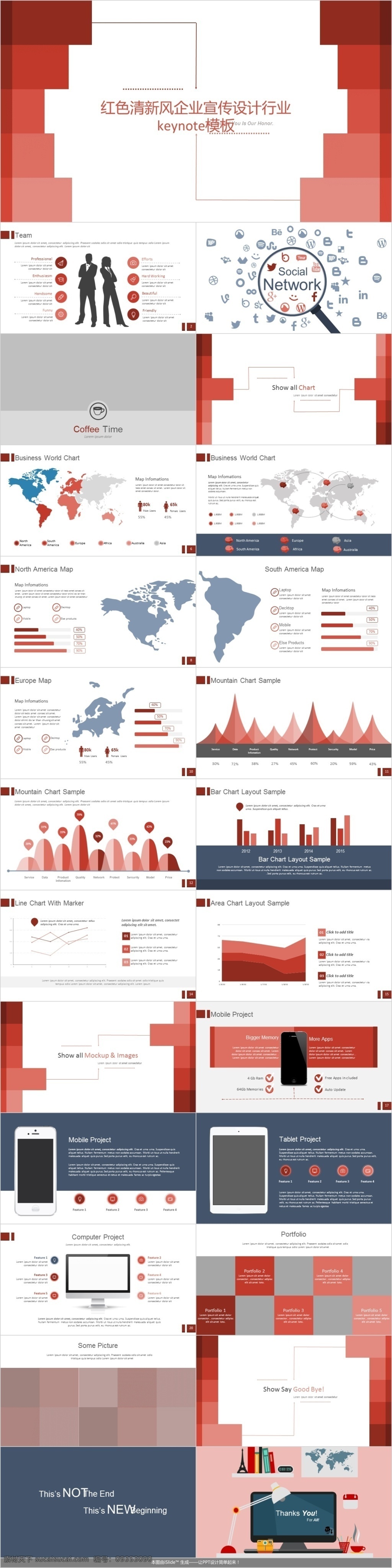 红色 清新 风 企业 宣传 行业 keynote 模板 免费 大气模板 大气 简约 多用 实用