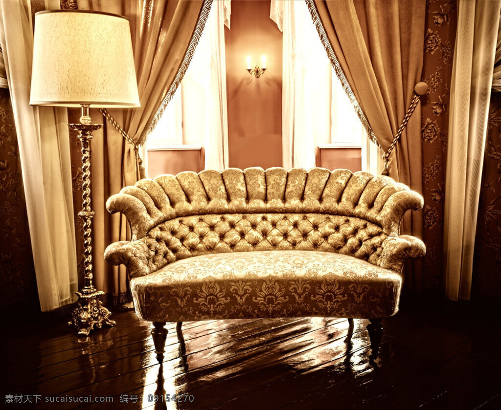 欧式 复古 金色 沙发 客厅 卧室 装修 家居装饰素材 室内设计