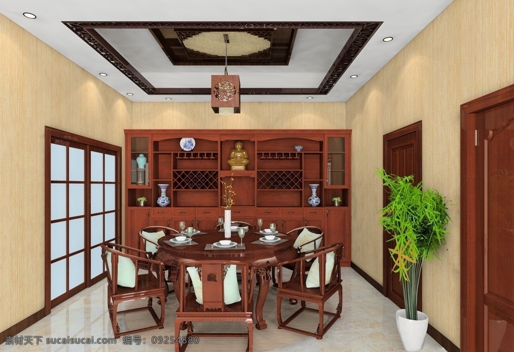 中式 餐厅 效果图 尚品宅配 家具定制 酒水柜 餐边柜 中式餐桌 3d设计 3d作品