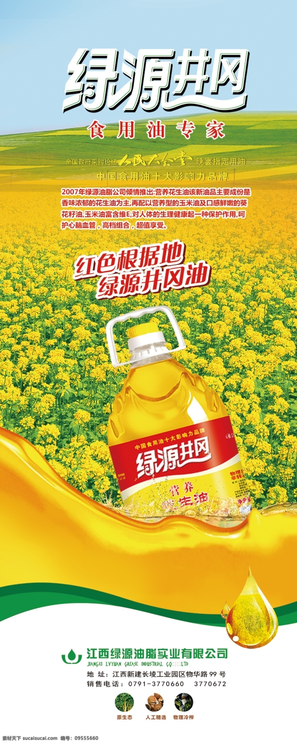 绿源井岗 海报 食用油 黄色