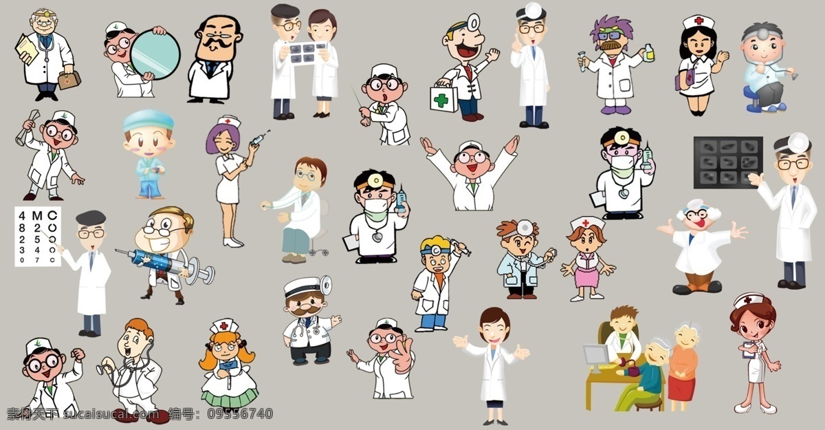 卡通医务人员 卡通 医务人员 护士 医生 病人 老人 分层 源文件