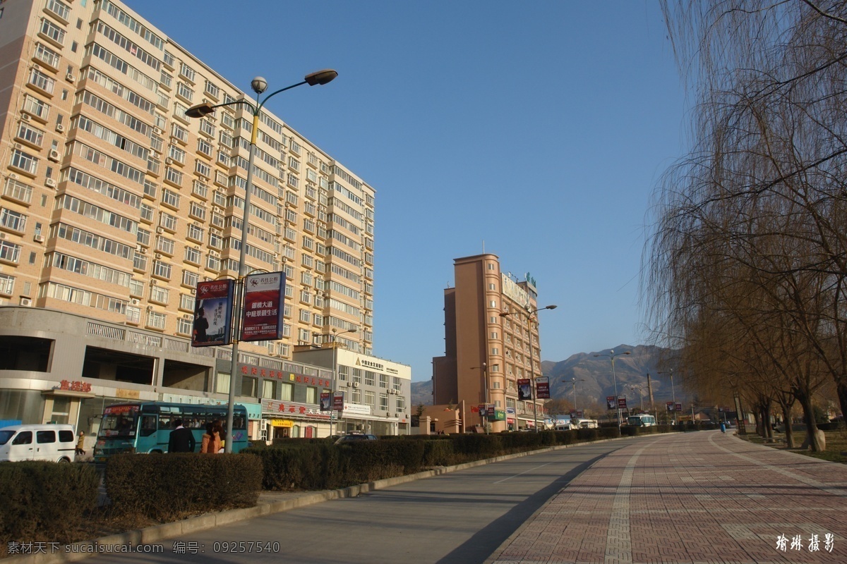 大道 高楼 鸽子 广告牌 蓝天 柳树 路 路灯 人行道 汽车 行人 商铺 自然景观 自然风景 春天的美景 摄影图库 矢量图