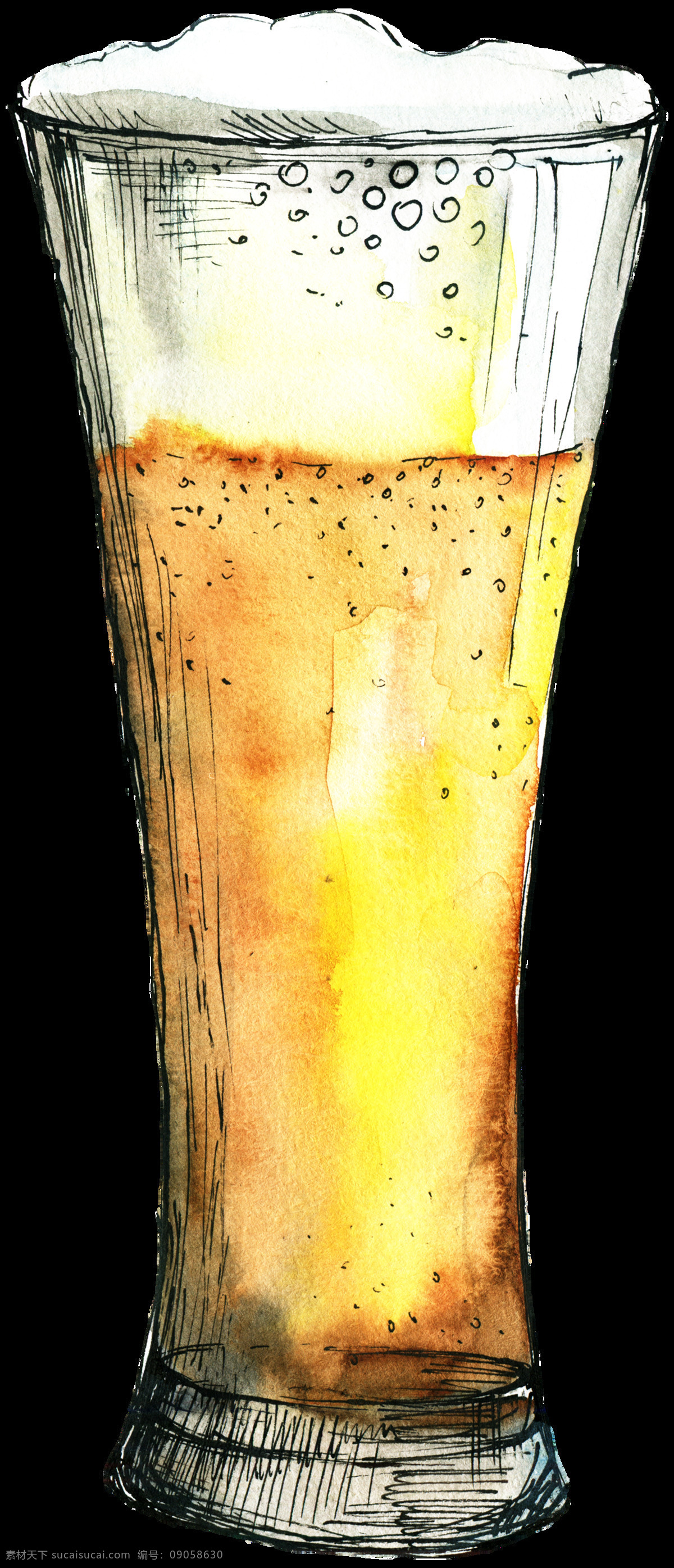 手绘 玻璃 啤酒杯 卡通 透明 啤酒 杯子 抠图专用 装饰 设计素材