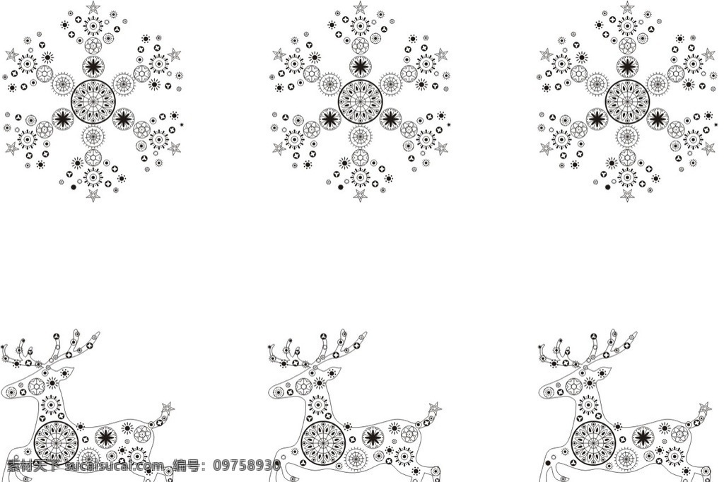 梅花鹿 雪花矢量图 雪花 矢量图 可填色 圣诞节 生物世界 野生动物