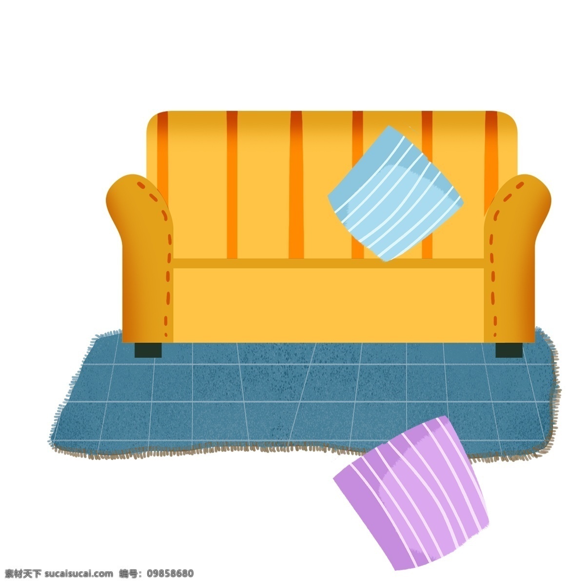 温馨 家居 手绘 沙发 地毯 元素 插画 抱枕 卡通元素