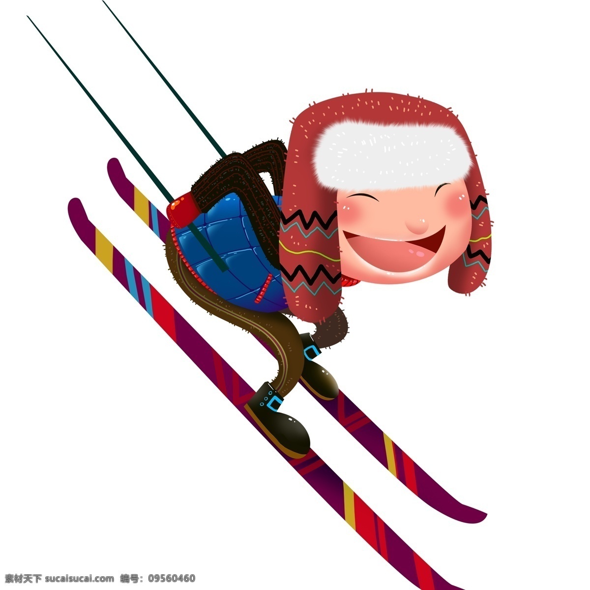 开心 玩 雪 男人 手绘 卡通 插画 人物 运动 滑雪 男孩 冬日运动