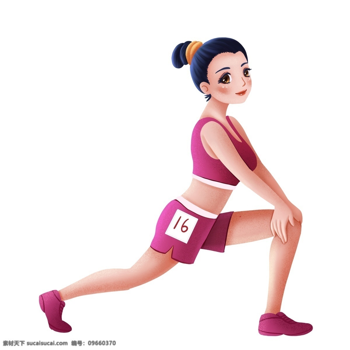 手绘 压腿 女孩 人 卡通 插画 人物 女生 运动 热身 春季运动会