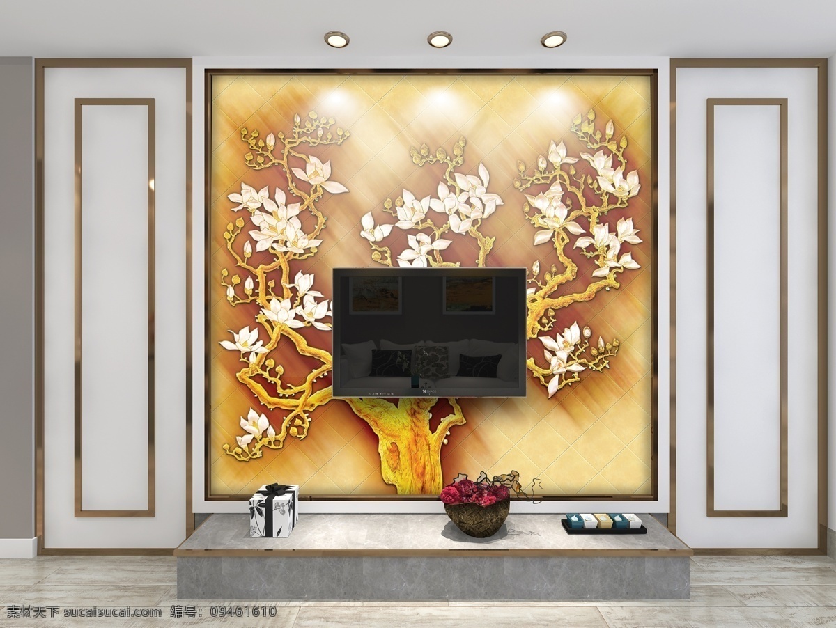 中式 现代 极 简 白色 背景 墙 样机 电视背景墙 中式风格 现代极简风 白色背景墙