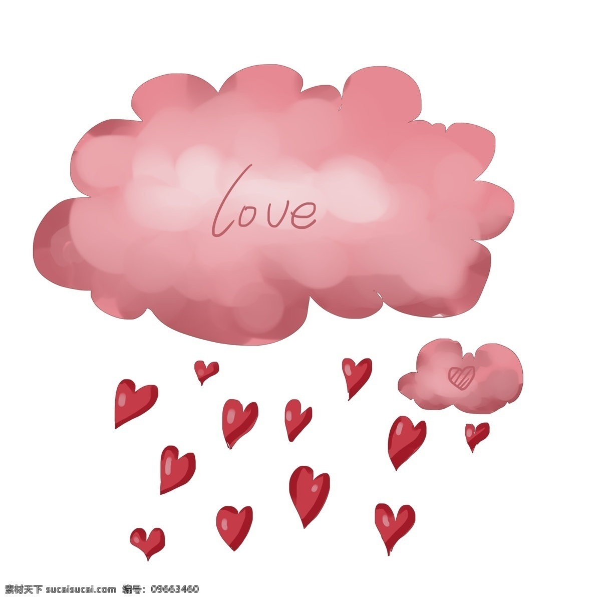 卡通 红色 爱 心雨 插画 爱情 情人节装饰 红心 桃心 卡通云朵 卡通爱心雨 红色云朵 下心形雨