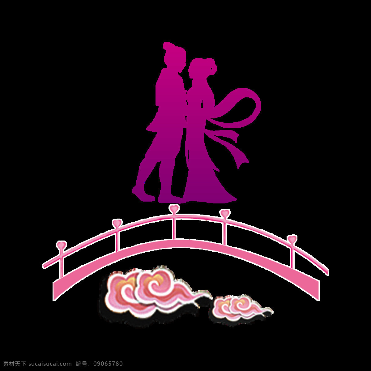 七夕 情人节 鹊桥 汇 免 扣 元素 牛郎 织女 祥云 紫色 节日元素 免扣