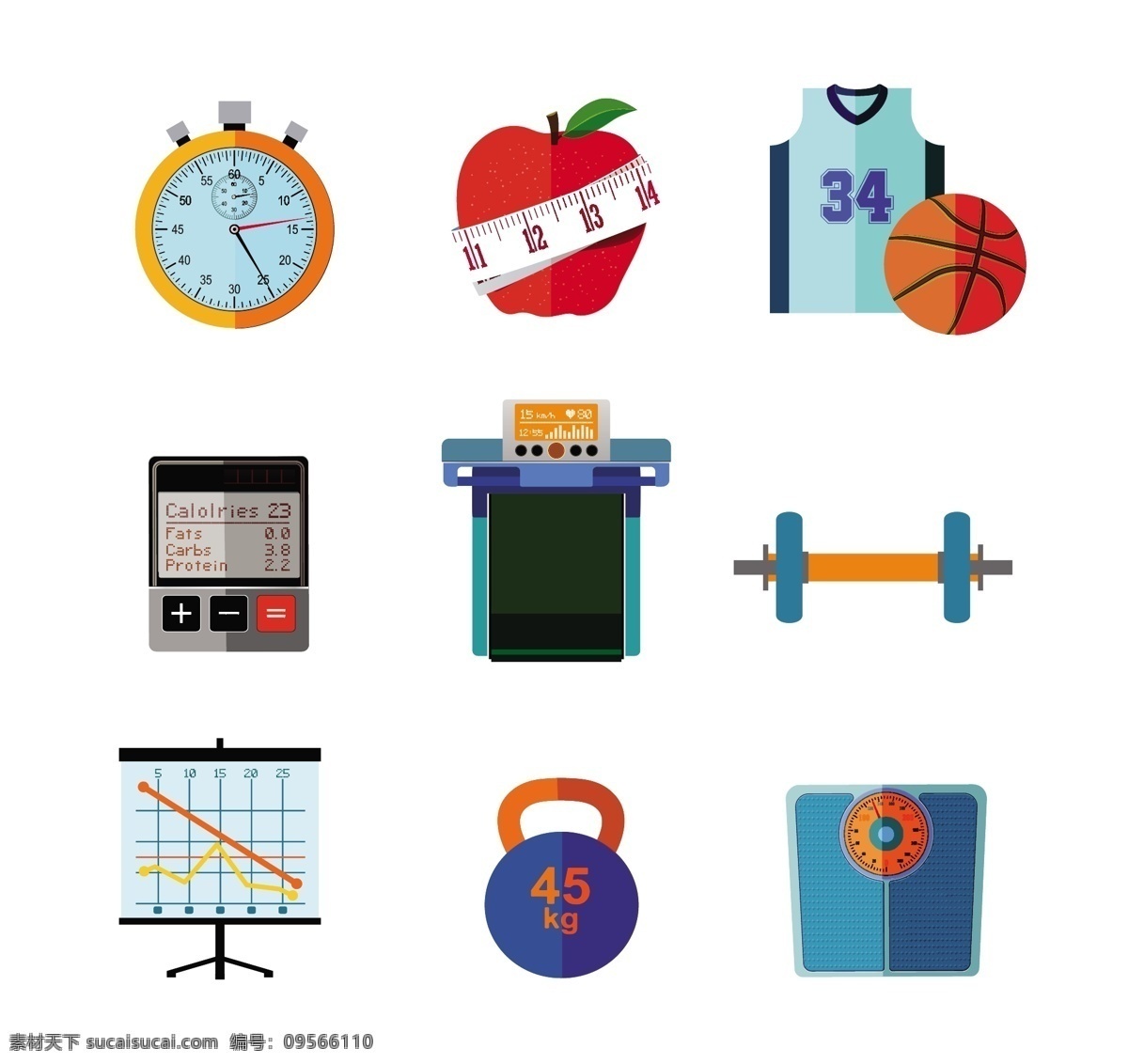 健身 图标 孤立 相关 事情 自由 向量 健身图标 矢量图 生活图标 篮球 球衣 计算器 闹钟