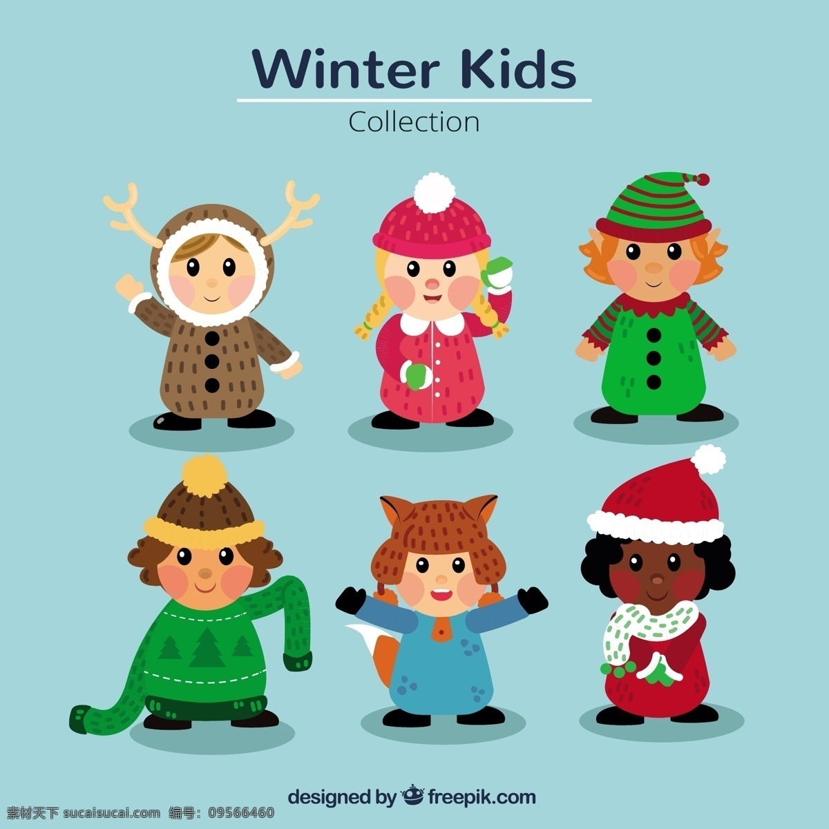 一群 漂亮 冬天 圣诞 衣服 孩子 圣诞节 下雪 性格 可爱 小孩 帽子 十二月 精灵 寒冷 人物 季节 冬装 背包 泽西