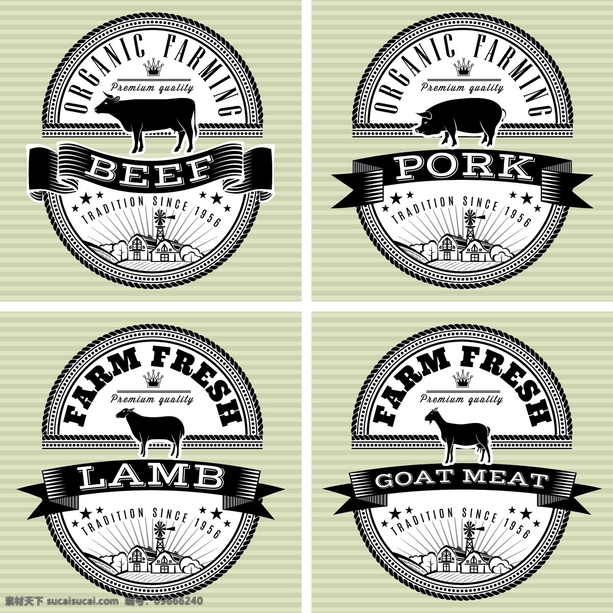 烤肉标签 食物标签 食品标签 食物标贴 牛排 猪肉 羊肉 标志图标 矢量素材 白色