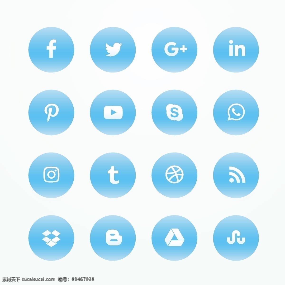 蓝色 社交 媒体 网络 图标 集 社交媒体 网络图标集