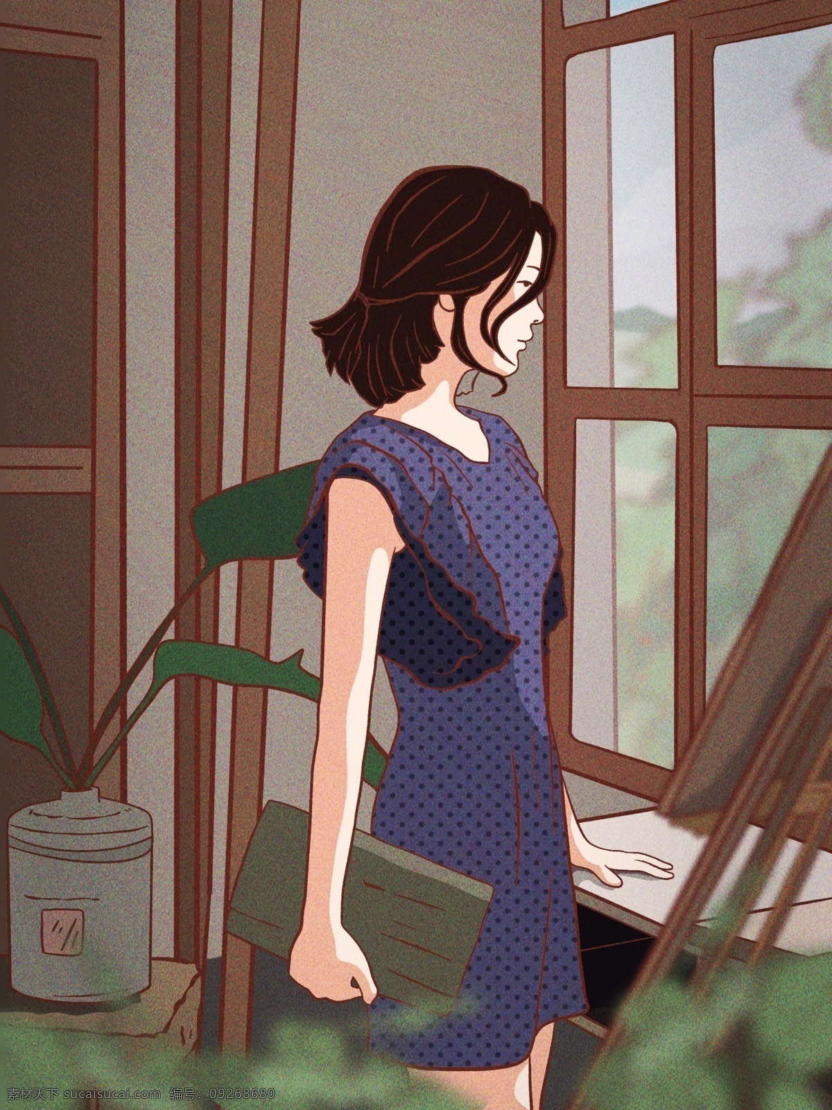 立夏 你好 知性 美女 画室 看 风景 夏 夏天你好 唯美 治愈 小清新 温馨 画家 花架 盆栽 画架 温婉 手绘 壁纸 工作室 五月 四月 六月 七月