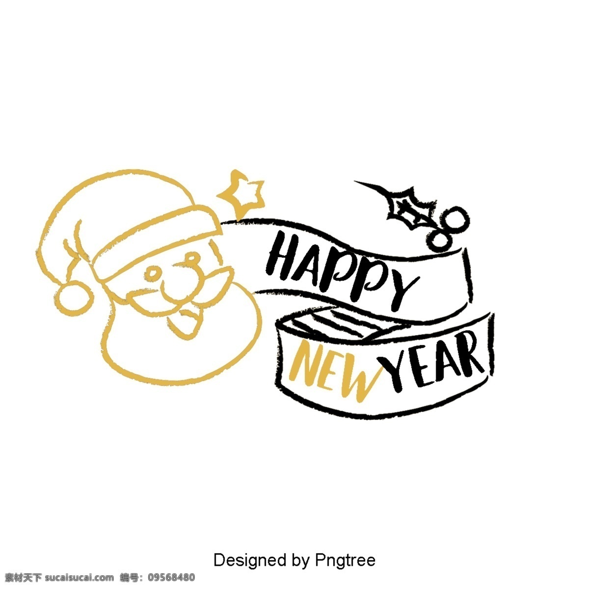 新 年 英国 字体 装饰 金色 黑色 新年 2019 二千一十九 圣诞 彩带 树 礼品 英语 庆祝春节