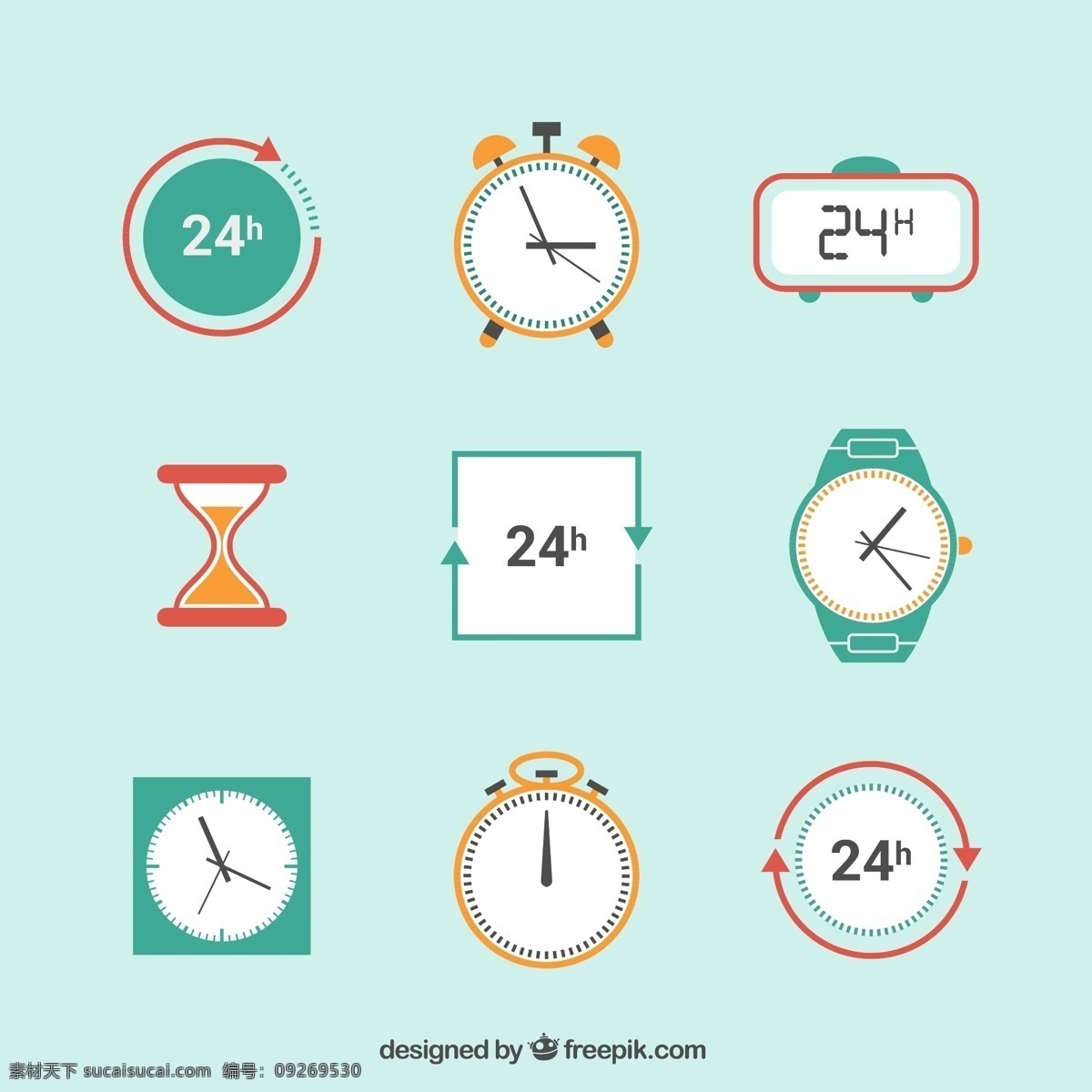 计时器 钟表 图标 矢量图 手表 秒表 沙漏 闹钟