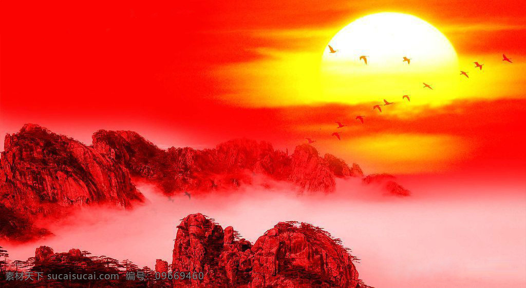 红色 夕阳 山 背景图片
