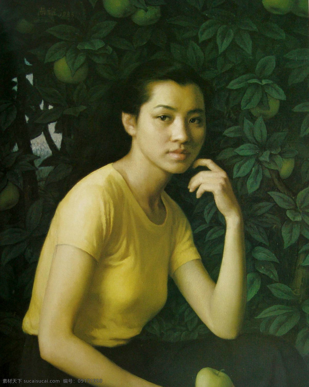 姑娘 绘画书法 美术 女孩 女人 女子 青苹果 人物画 油画 苹果园 油画艺术 油画作品49 文化艺术 家居装饰素材