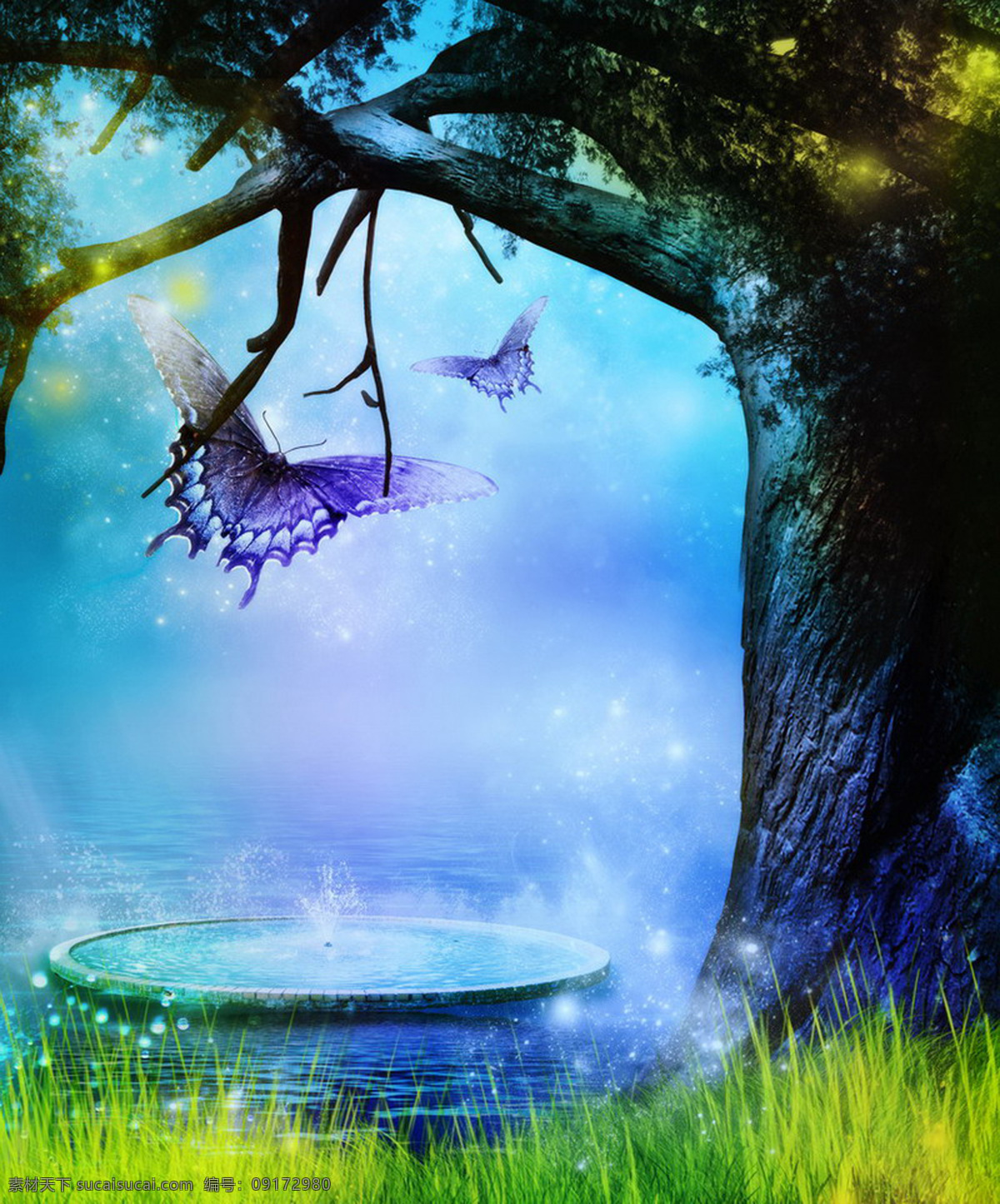 动漫动画 风景漫画 浪漫背景 森林 水池 童话背景 童话世界 童话 世界 模板下载 唯美 夜色背景 设计素材 设计风光 背景图片